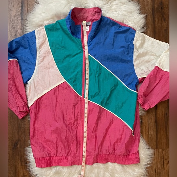 VTG Bridge Gate 90's American Windbreaker Jacket Funky Color Block SZ Large - Picture 11 of 12